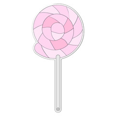 Swirl lollipop sticker vector illustration in line filled design
