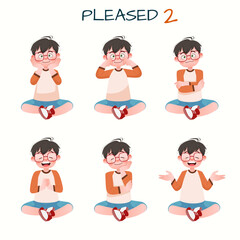 Set of kid boys showing pleased expression.Vector illustration.
