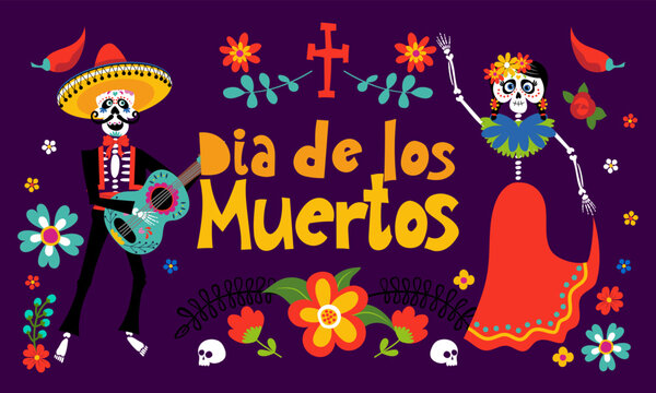 día de los muertos, Day of the Dead in Mexico - Halloween quote on white background with beautiful Mexican sugar skull.  Good for t-shirt, mug, home decoration, gift, printing press. Holiday quote. 