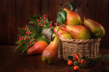 ripe pears in a basket