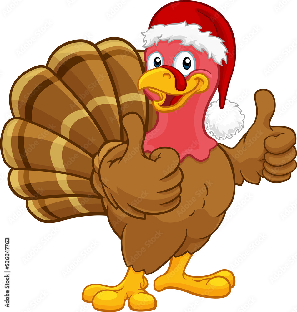 Sticker Turkey In Santa Hat Christmas Thanksgiving Cartoon