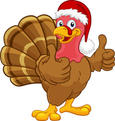 Turkey In Santa Hat Christmas Thanksgiving Cartoon