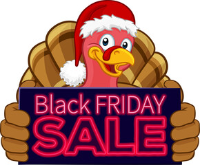 Black Friday Sale Turkey In Santa Hat Cartoon