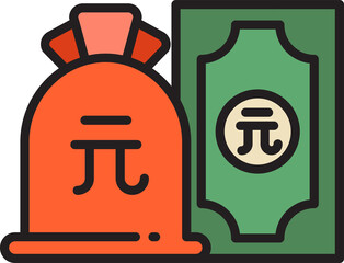 renminbi money sack and banknote icon