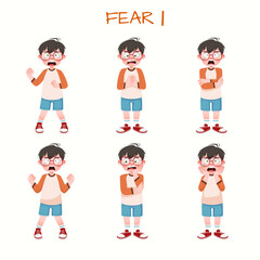 Set of kid boys showing fear expression.Vector illustration.