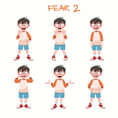 Set of kid boys showing fear expression.Vector illustration.