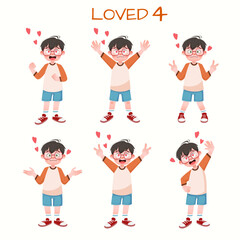 Set of kid boys showing love expression.Vector illustration.