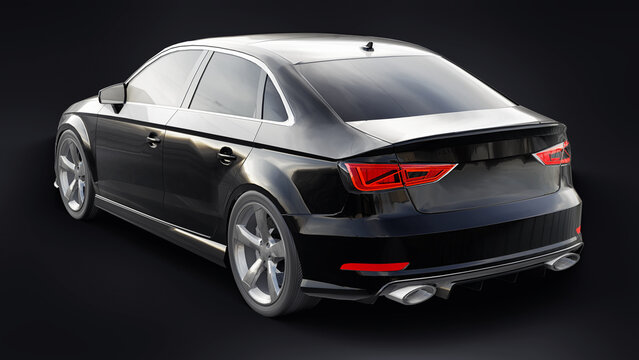 Berlin. Germany. February 2, 2021. Audi S3. ultra sports tuned sedan on a white isolated background. 3d illustration