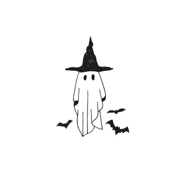 recommend clip art: Hadn drawn line art ghost. Sketch of a ghost and bats. Vector