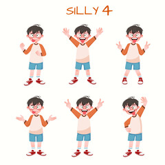 Set of kid boys showing silly expression.Vector illustration. - obrazy, fototapety, plakaty