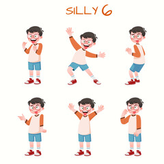 Set of kid boys showing silly expression.Vector illustration.