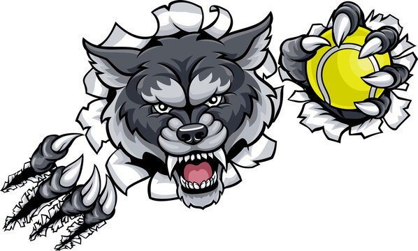 Wolf Tennis Mascot Breaking Background