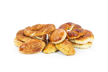 Traditional Turkish pastry concept,  pogaca , bagel,  isolated on white background, famous bakery product