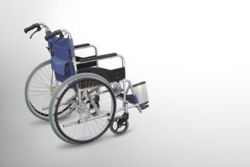 Fototapeta na wymiar black and blue wheel chair on grey background, object, transport, banner, template, copy space