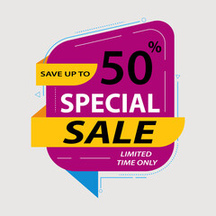 special sale banner, special offer up to 50% off. Vector illustration.