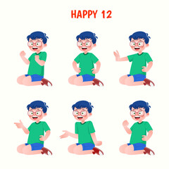 Set of kid boys showing cheerful expression.Vector illustration.
