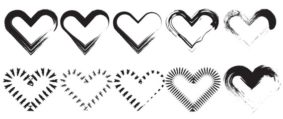 Set of Grunge hearts shapes and some unique styles of hearts,Sign of love,Drawing with a brush in the shape of hearts - Stock Vector