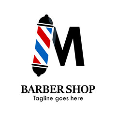 m letter with baber shop symbol logo template illustration. suitable for baber shop 