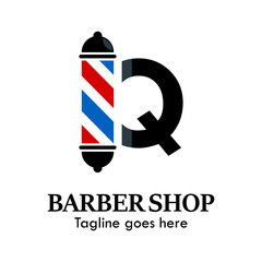 q letter with baber shop symbol logo template illustration. suitable for baber shop 