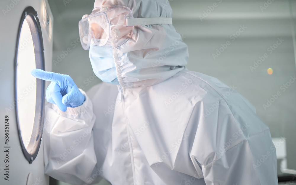 Aufkleber Science, covid and research with an engineer working in a laboratory on innovation and development. Analytics, safety and equipment with a scientist at work in a lab for breakthrough and discovery