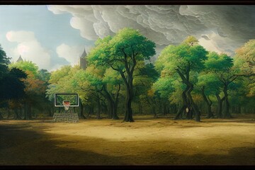 Isolated Basketball Court in Middle of Delaware Woods