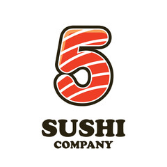 number 5 with sushi logo template illustration