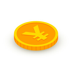 Isometric gold coin icon with Yen sign. 3d Yen Cash, currency of Japan, Game coin, banking or casino money symbol for web, apps, design. Japanese currency exchange vector icon