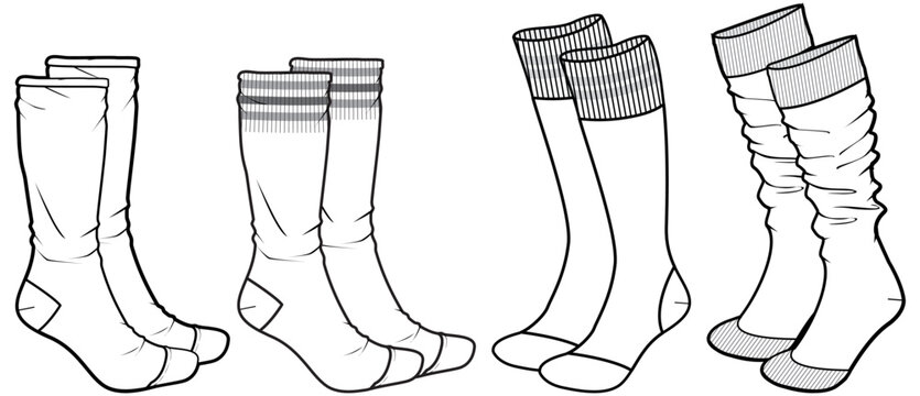 socks flat sketch vector illustration technical drawing template.