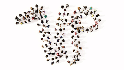 Concept or conceptual large gathering  of people forming capricorn zodiac sign on white background. A 3d illustration symbol for  esoteric, the mystic, the power of prediction of astrology
