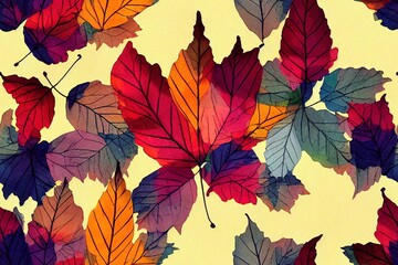 Watercolor pattern of autumn plants Autumn leaves leaf fall Modern bright style You can use a bright print for your design