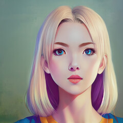 blond hair anime girl with blue eyes, portrait