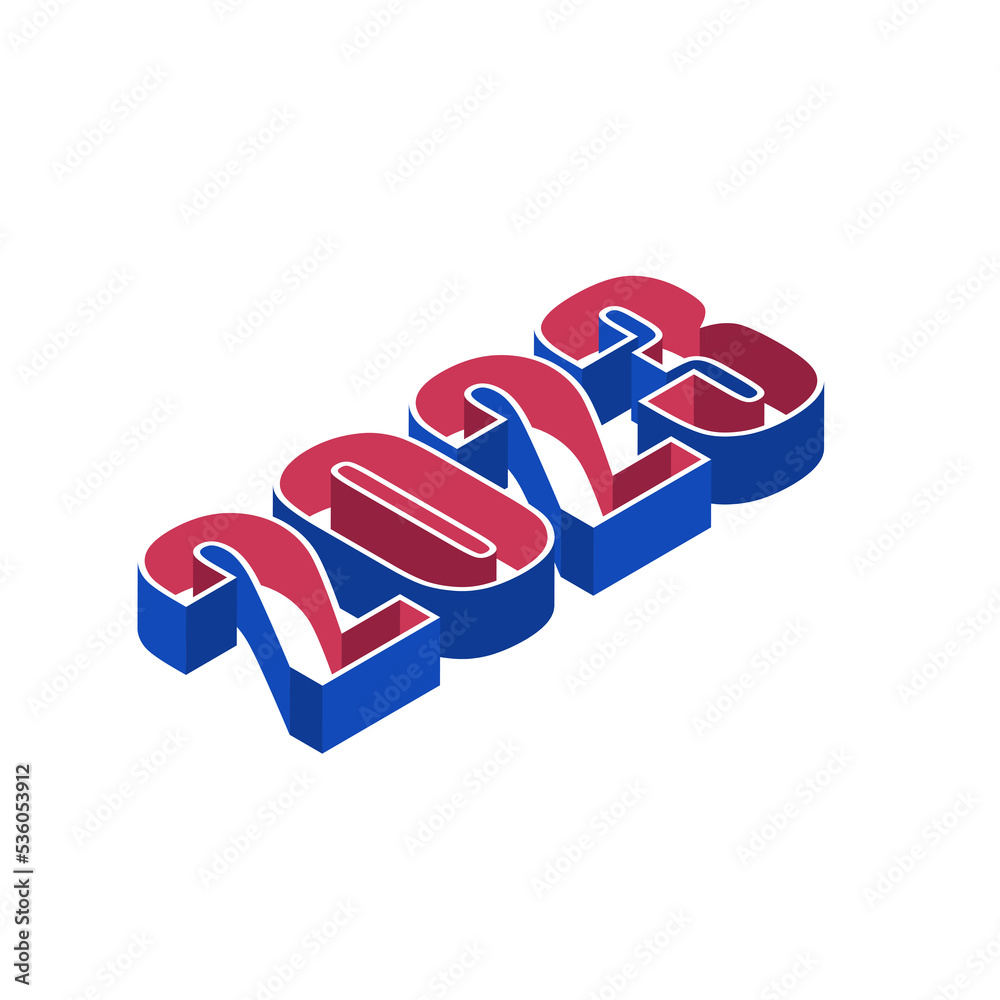 Poster top view of red and blue color 3d 2023 number against background.