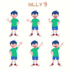 Set of kid boys showing silly expression.Vector illustration.