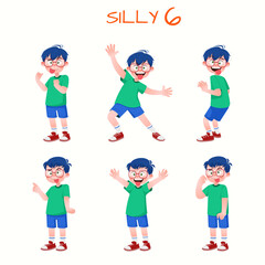 Set of kid boys showing silly expression.Vector illustration.