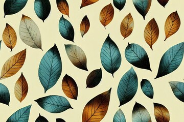 Leaf imprint patternHandmade gouache prints on paper Paint impressions stamps Autumn wallpaper for your design Made using frottage technique