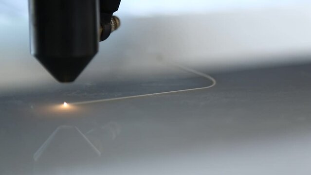 Slow Motion Cnc Laser Cutting Machine Working with Sheet Metal with Sparks