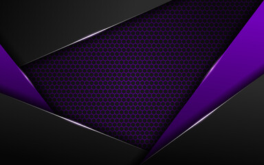 Abstract Modern 3D Overlap Glow Purple on Dark Background with Hexagon Pattern