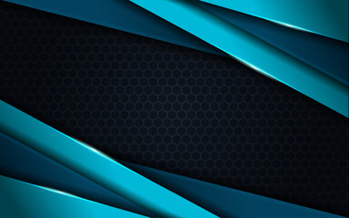 Abstract Modern Premium Diagonal Overlap Glow Blue on Dark Background with Hexagon Pattern