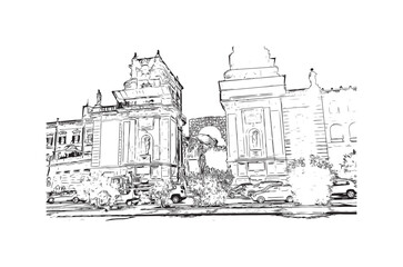 Obraz premium Building view with landmark of Palermo is the city in Italy. Hand drawn sketch illustration in vector.