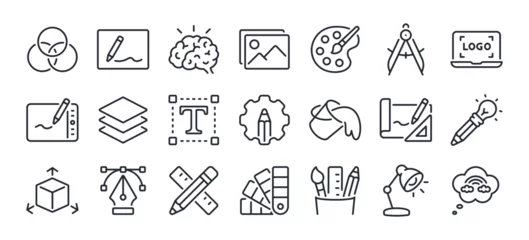 Fotobehang Art, creativity and graphic design related editable stroke outline icons set  isolated on white background flat vector illustration. Pixel perfect. 64 x 64. © lanastace