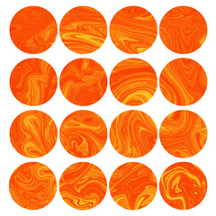 Highlights Covers. A minimalistic set of abstract patterns in a sunny yellow-orange palette. Isolated background image in a circle on a white background.