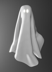 Spooky ghost as flowing white blanket, 3d illustration. Halloween and festive autumn themes and symbols