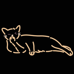 Hand drawn vector illustration of line drawing of cat  isolated on black background.