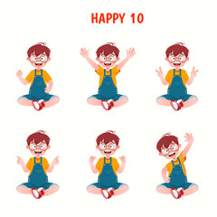 Set of kid boys showing cheerful expression.Vector illustration.