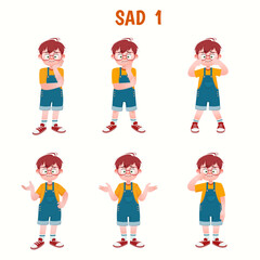 Set of kid boys showing sad expression.Vector illustration.