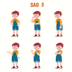 Set of kid boys showing sad expression.Vector illustration.