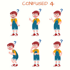 Set of kid boys showing confused expression.Vector illustration.