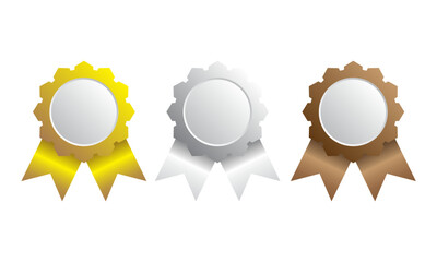 Champion medals with ribbon and space area. Banner. Winner award competition, prize medal and banner for text. Award medals isolated on transparent background. Vector illustration of winner concept