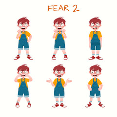 Set of kid boys showing fear expression.Vector illustration.