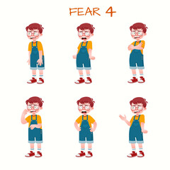 Set of kid boys showing fear expression.Vector illustration.